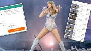 Die Preise für Konzerte von Taylor Swift sind nichts für die kleine Geldbörse. (Bild: AP ( via APA) Austria Presse Agentur/Claudio Furlan/LaPresse, Krone kreativ)