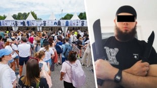 Rechts im Bild der Hauptverdächtige Beran A. Er gab sich den Kampfnamen „Mo“ in Anspielung auf den Propheten Mohammed. (Bild: Krone KREATIV/APA/Eva Manhart, zVg)