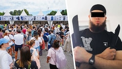 Beran A. (re.) plante im August einen Terroranschlag auf eines der Konzerte von Taylor Swift im Ernst-Happel-Stadion. (Bild: Krone KREATIV/APA/Eva Manhart, zVg)