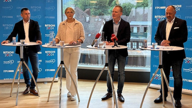 Markus Klien, Andrea Kerbleder, Christof Bitschi und Joachim Fritz (v.l.) präsentierten die Landesliste und ihr Wahlprogramm. (Bild: sos)