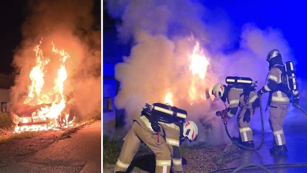 The car was fully engulfed in flames. (Bild: FF Pfaffenhofen)