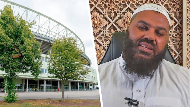 The teenagers who planned an attack on a Taylor Swift concert at the Ernst Happel Stadium were enthusiastic fans of the online hate preacher Abdul Baraa (right). (Bild: Krone KREATIV/Screenshot youtube.com/@abulbaraatube1927, APA/FLORIAN WIESER)