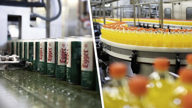 Vom Bier his hin zur Limonade: Egger Getränke produziert pro Jahr 300 Millionen Einheiten Getränke. (Bild: Krone KREATIV/Egger Getränke (2))