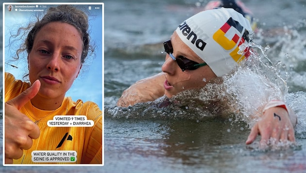 The German Leonie Beck swam in the Seine and fell ill. (Bild: Associated Press, instagram.com/leoniebeckswim)