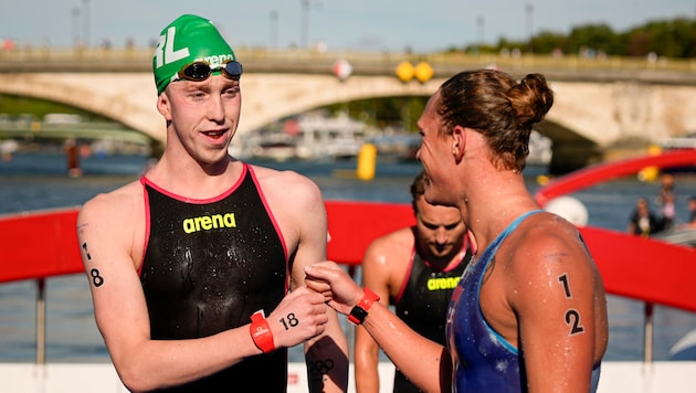 Daniel Wiffen after his participation in the 10 km open water swim in the Seine. (Bild: AP ( via APA) Austria Presse Agentur/ASSOCIATED PRESS)