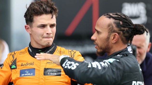 Lewis Hamilton (right) believes Lando Norris is capable of winning the world championship title. (Bild: AFP/APA/POOL/Thomas COEX)