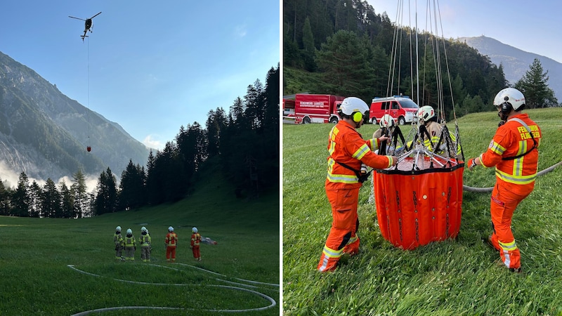 The helicopter crews were supported by the fire department. (Bild: Feuerwehr Zams)