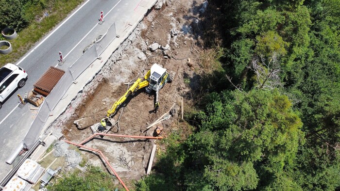 As part of the safety and remediation work, the slope on the valley side had to be removed down ...