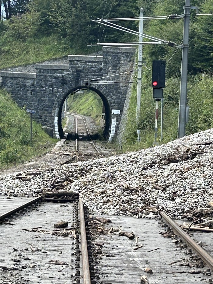 Auch kurz vor einem kleinen Tunnel ging eine Mure ab.