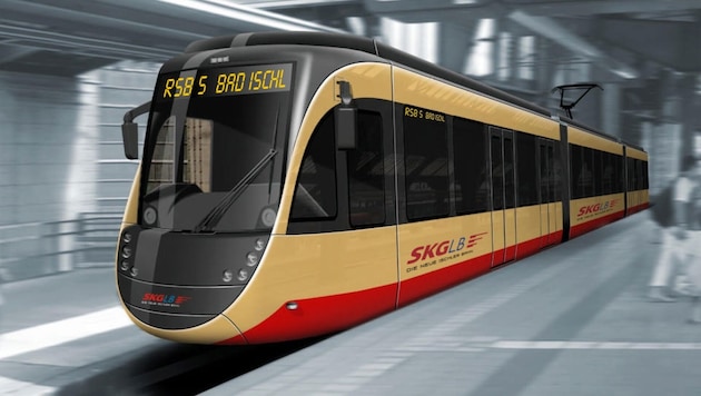 This is what one set of the new Ischlerbahn could look like. A branch is to run from the Salzburg S-Link to Bad Ischl, where the trainsets could be used. This is being discussed in Salzburg. (Bild: Krone KREATIV/zVg)