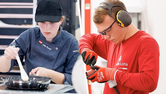 Julia Kusel und Lukas Frühwirth waren auch schon bei den EuroSkills dabei, fahren jetzt im September zur Berufs-WM nach Lyon. (Bild: Krone KREATIV/Skills Austria, Florian Wieser)