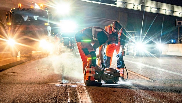 The Koschatstraße highway feeder road is being built three times at night. (Bild: DPA)