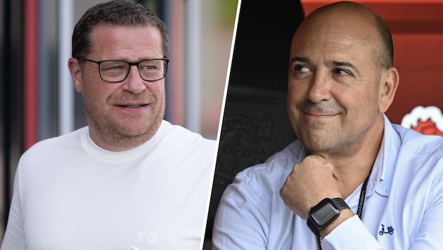 Leverkusen boss Fernando Carro (right) has publicly lashed out at Bayern's sporting director Max Eberl. (Bild: APA/dpa/Sven Hoppe, APA/AFP/INA FASSBENDER)