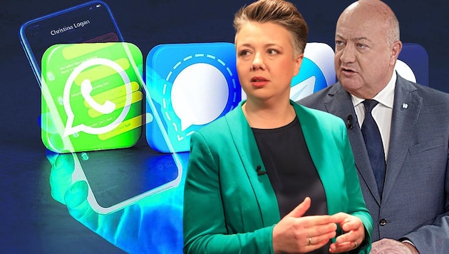 Grüne und ÖVP streiten wieder einmal – Olga Voglauer und Christian Stocker finden beim Anti-Terror-Gesetz keinen gemeinsamen Nenner. (Bild: Krone KREATIV/Rosjek-Wiedergut Stock.A. Krone.tv)