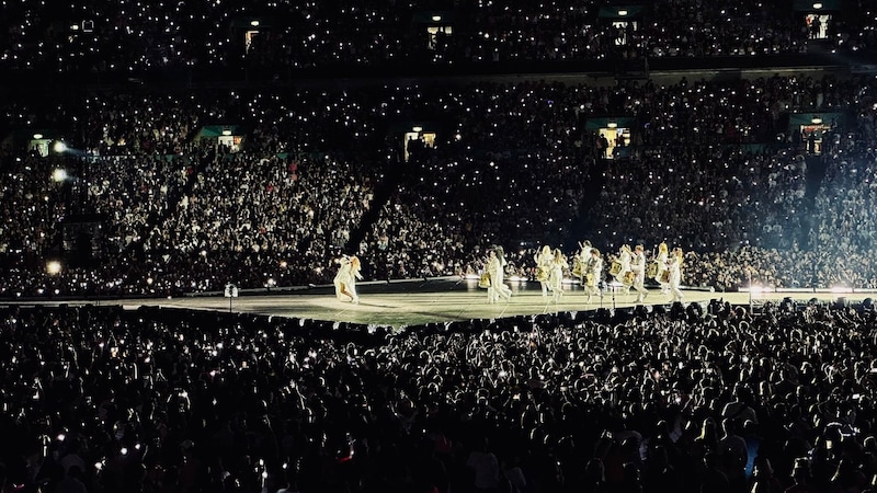 This march from the stage show of "The Smallest Man Who Ever Lived" was recreated by "Swifties" in Vienna's city center. (Bild: privat)