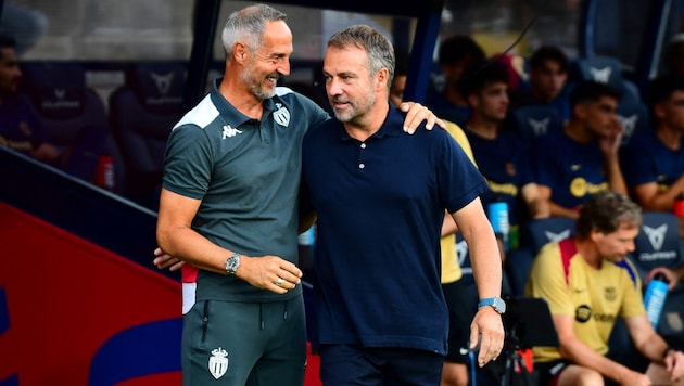 Hansi Flick (right) and Monaco coach Adi Hütter at the Joan Gamper Tournament. (Bild: AFP/APA/MANAURE QUINTERO)