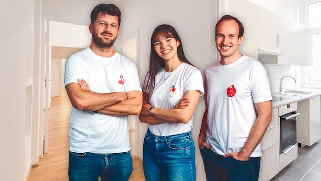 Armin Huremagic, Laura Kaltenbrunner and Alexander Jürgens (right) developed the system to help estate agents and property managers. (Bild: Krone KREATIV/flamengo.immo/Niklas Schnaubelt, stock.adobe.com)