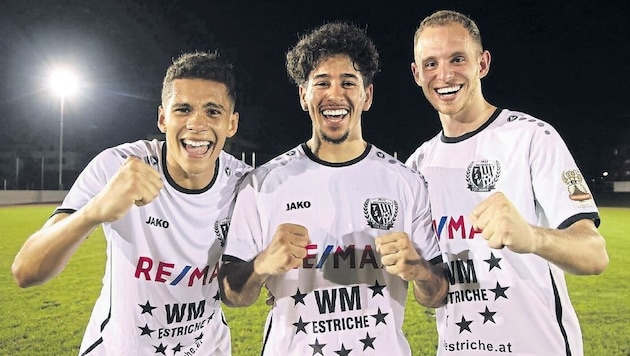 Scored Neumarkt to win at ASV in Itzling: King, new goalscorer Atiabou and Friedl (from left) (Bild: Andreas Tröster)