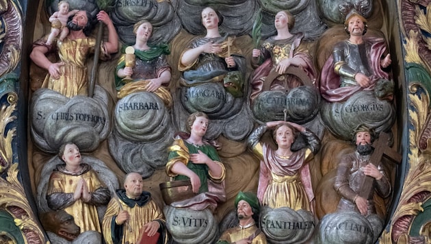 The Filialkirche in Poitschach in the parish of St. Ulrich near Feldkirchen is dedicated to the 14 holy helpers - detail of the high altar. (Bild: Diözese Gurk Broschüre Nothelferkirchen Martin Assam)