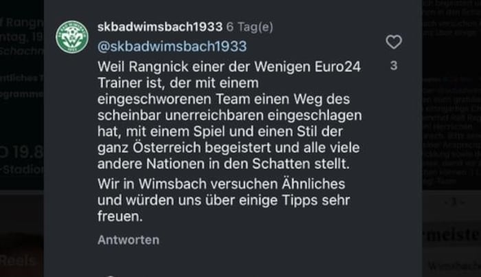 Thanks to this answer, OÖ-Fünftligist Bad Wimsbach won the training session with Ralf Rangnick.