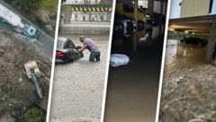 Österreichweit arbeiten Einsatzkräfte auf Hochtouren, um die Unwetterschäden zu beseitigen.  (Bild: Krone KREATIV/APA/EXPA/ JFK, Gregor Brandl, zoom.tirol, APA/FF MAUTERN/STEFAN RIEMELMOSER)