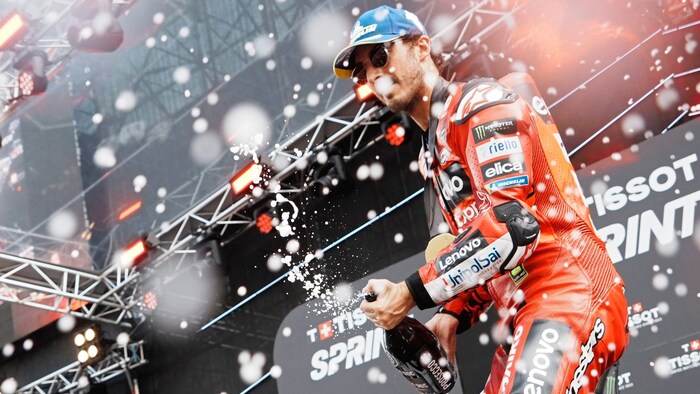 Bagnaia sprayed the winner's champagne.