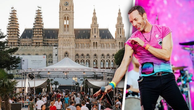 Coldplay begeistern im Stadion und am Rathausplatz. (Bild: Krone KREATIV/stadt wien marketing, Theresa Wey)