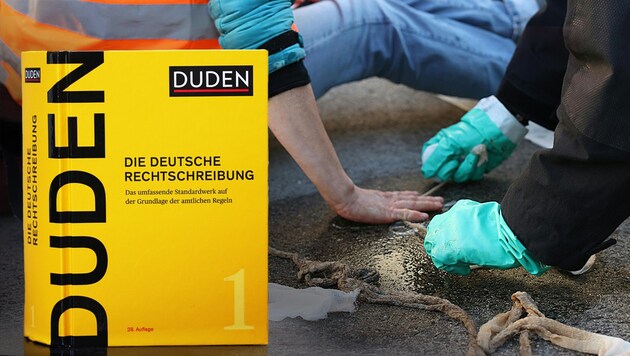 Around 3,000 new words have been entered in the 29th edition of the Duden. That brings the total to 151,000! The term "Klimakleber" has also made it into the dictionary. (Bild: Krone KREATIV/APA, DUDEN)