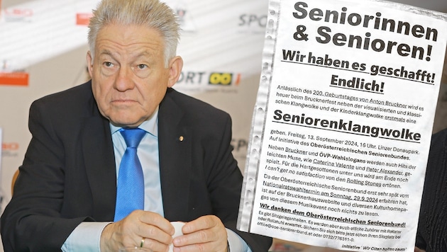 Josef Pühringer is not very pleased about the action, which is not the first "bashing" against "his" senior citizens. (Bild: Krone KREATIV/zVg, Daniel Scharinger)