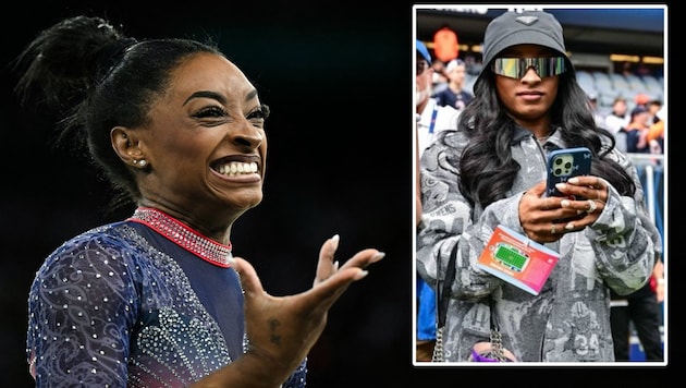 Biles leistete sich einen Outfit-Fauxpas. (Bild: APA/AFP/Gabriel BOUYS, twitter.com/GBPdaily)