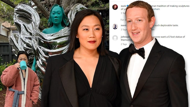 Zuckerberg beschenkte seine Frau Priscilla mit einer Skulptur von ihr. (Bild: Krone KREATIV/APA/AFP/JOSH EDELSON, instagram.com/zuck)