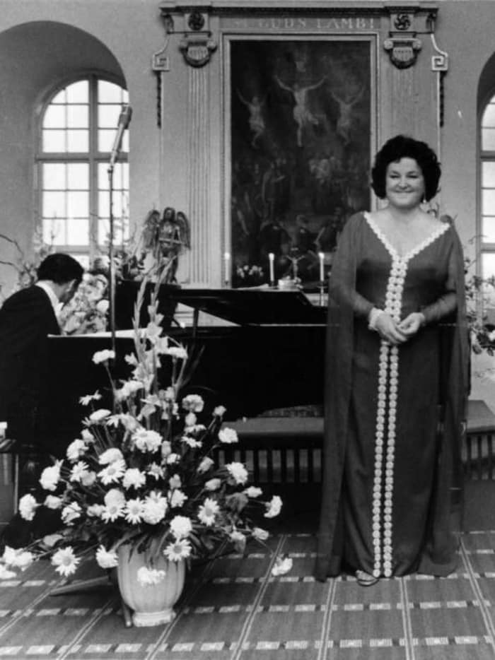 Die große Birgit Nilsson bei einem Konzert in der Kirche ihres Geburtsortes Västra Karup in der Gemeinde Båstad in Südschweden.