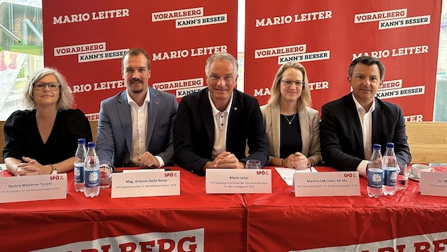 Beatrix Madlener-Tonettissa, Antonio Della Rossa, Mario Leiter, Martina Dell-Osbel und Martin Staudinger. (Bild: SPÖ Vorarlberg)