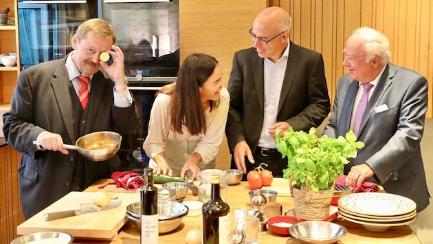 Physiker Werner Gruber, Sportwissenschaftlerin Rhoia Clara Neidenbach, WIFO-Chef Gabriel Felbermayr und Ernährungsmediziner Kurt Widhalm machen sich für die Gesundheit und Lebensperspektiven von Österreichs Kindern stark. (Bild: Jöchl Martin)