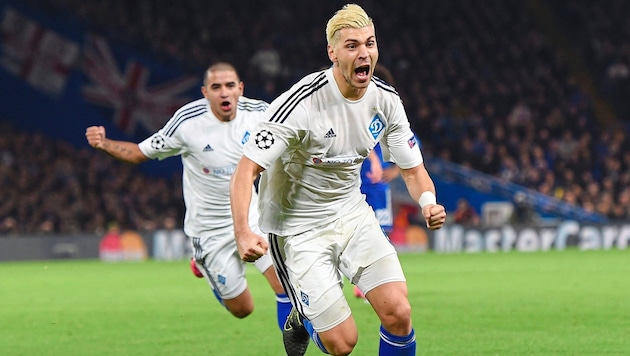 Aleksandar Dragovic celebrates a goal for Dynamo Kiev. (Bild: EPA/APA/ANDY RAIN)