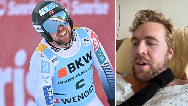 Had to go back to hospital: Aleksander Aamodt Kilde. (Bild: APA/AFP/FABRICE COFFRINI, instagram.com/AKilde)