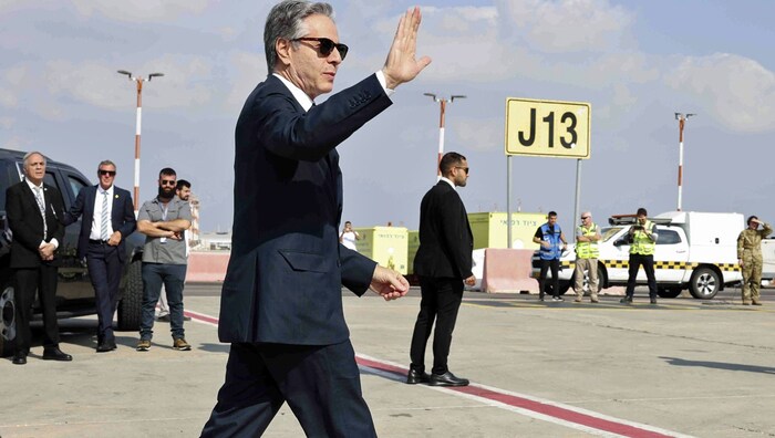 The US Secretary of State at Tel Aviv airport - his current trip to the Middle East has not ...