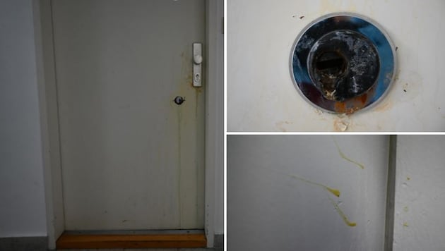 The chemicals used in the burglary are probably nitric acid. This is corrosive to the skin. (Bild: LPD Wien)