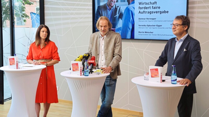 Das Gewerbe und Handwerk sowie der Handel leiden, wie nun Veronika Opbacher-Egger, Dietmar Hernegger und Martin Wetscher (v. li.) warnen. (Bild: Johanna Birbaumer)