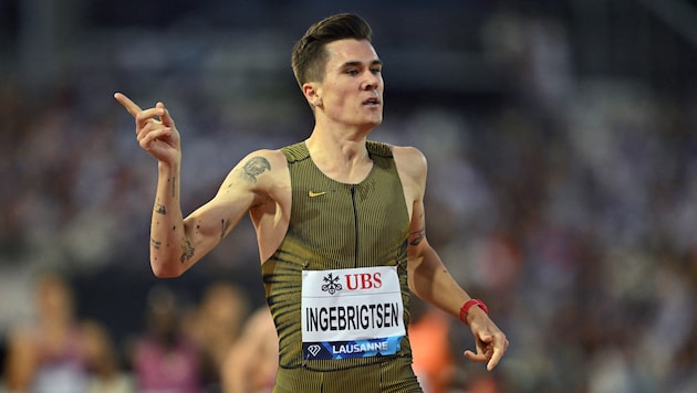 Jakob Ingebrigtsen revanchierte sich über 1.500 Meter für seine Olympia-Schmach.  (Bild: AFP/APA/Fabrice COFFRINI)