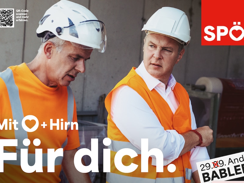 The "heart" of the SPÖ campaign is the slogan "With heart and brain". (Bild: SPÖ)