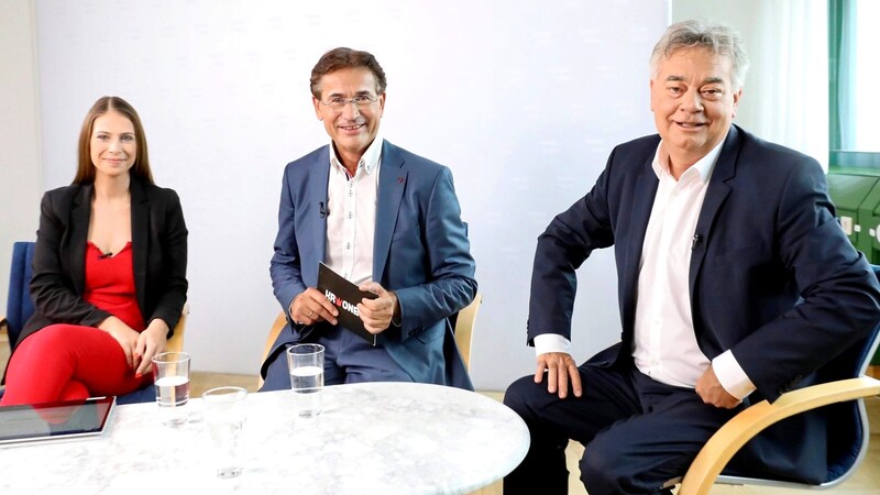 Tanja Pfaffeneder, Gerhard Koller and Werner Kogler (Bild: Jöchl Martin/krone.tv)