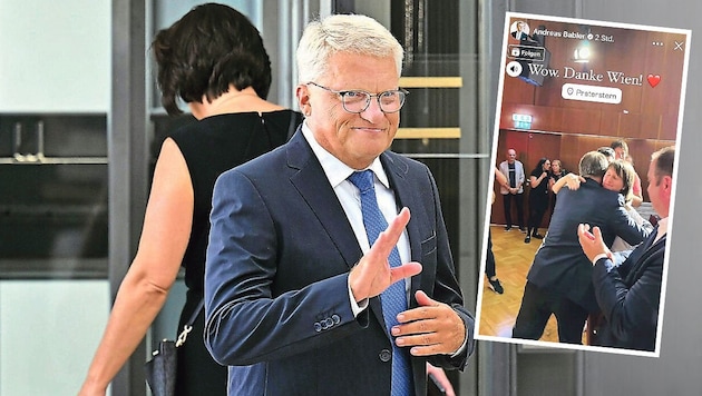 Babler forderte Luger zum Rückzug auf, sorgte zeitgleich aber mit einer Umarmung für Unmut. (Bild: Krone KREATIV/Fotokerschi.at/APA/picturedesk, Babler/Instagram,)