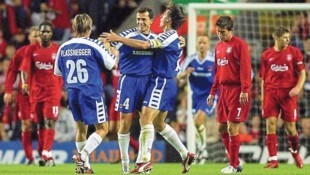 Jubel über das Jahrhunderttor von Mario Tokic in Liverpool.