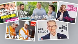 So richtig grobe Fehler gab es bei keiner der Parteien, immer wieder passierten aber Wahlkampf-Hoppalas. (Bild: Krone KREATIV/Neos, SPÖ, FPÖ, Grüne, ÖVP)