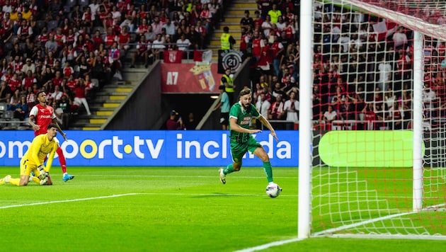 Rapid's Dion Beljo missed a penalty against Braga. (Bild: GEPA)