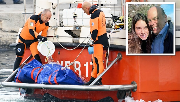 After several days, divers were able to recover the body of tech mogul Mike Lynch - pictured with his daughter Hannah. (Bild: Krone KREATIV/APA/AFP/Alberto PIZZOLI, APA/FAMILY HANDOUT)