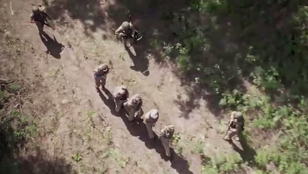 Gefangengenommene ukrainische Soldaten in der Region Kursk – das Foto wurde vom russischen Verteidigungsministerium veröffentlicht. (Bild: APA/AFP)