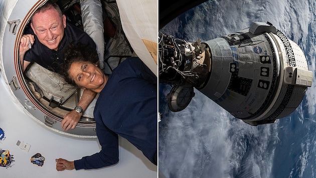 Butch Wilmore and Suni Williams will have to remain on the ISS as the Boeing Starliner space transporter is causing problems. (Bild: AP)