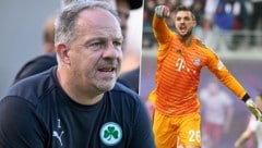 Greuther-Fürth-Trainer Alexander Zorniger (li.) kritisiert seinen Goalie in der Öffentlichkeit. Bayern-Keeper Sven Ulreich (re.) ist fassungslos. (Bild: GEPA pictures)